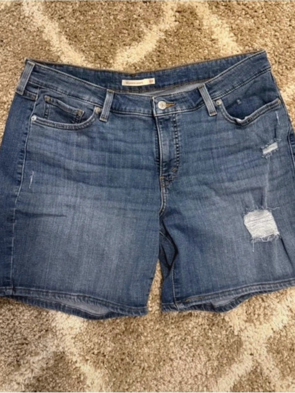 Women’s Levi Blue Denim Shorts - Casual Distressed Stretch